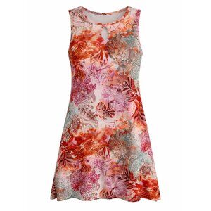 Nuu Muu Floral Print Sleeveless Shift Dress Keyhole Neck Athleisure Comfort
